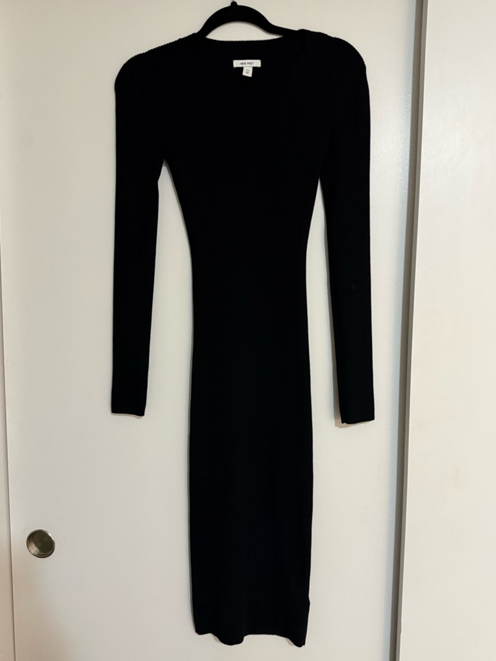 Nine West Black Long Sleeve Ribbed Midi Dress